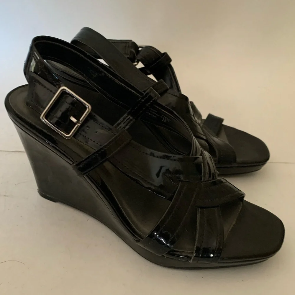 Fioni black strappy wedge shoes heels